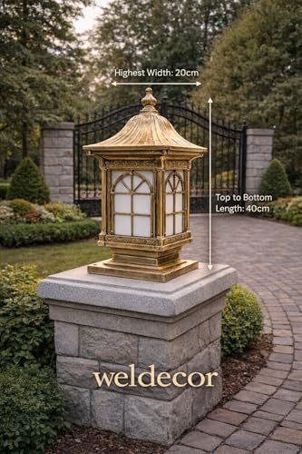 Image of Weldecor Outdoor Gate Pillar Lamp for Home Entrance Waterproof LED Garden Light (E27 Holder LED Bulb Comptaible) Antique Decorative Main Gate Post Lantern for Villa (Style7) (Style2)