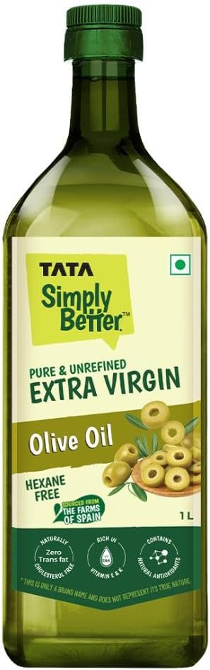 Pure & Unrefined Extra Virgin Olive Oil, A1 Grade Olives From The Farms of Spain, Cold Press Extraction, Cholesterol & Trans Fat-Free, Natural Antioxidants, Rich in Vitamin E & K