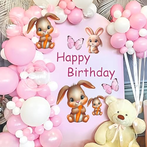 Image of 62 Pcs Set of Pink and balloons with Bunny and butterflies paper cutouts for Birthday Decoration, home decoration