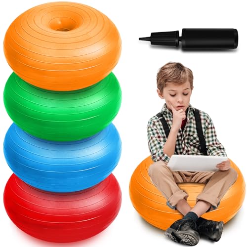 Image of Lewtemi 4 Pcs Flexible Seating for Classroom Elementary 20 Inch Yoga Ball Chair Inflatable Donut Ball Chair with Inflator for Kids Student Sensory Balance Office Exercise(Rainbow Color)