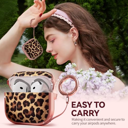 Image of Inesore for AirPods 4 Case Cover 2024 with Lock-Brown+Yellow Cheetah | Two-Piece Design,with Gold Keychain & Cleaning Pen,Support Wireless Charging,Cute Luxury Case for Women Girly