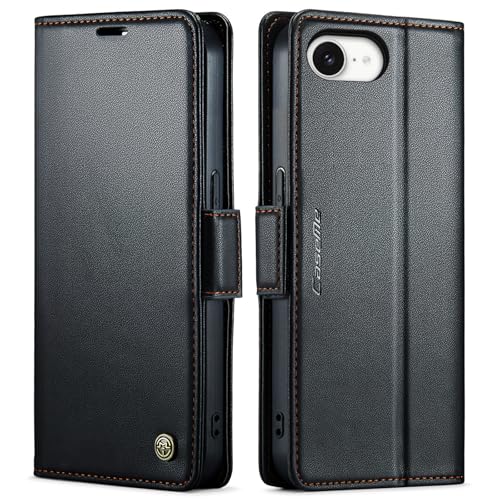 Étui portefeuille cuir iPhone 16e avec porte-cartes RFID et rabat aimanté antichoc homme femme