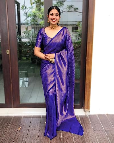 Image of SGF11 Women's Kanjivaram Soft Silk Saree With Blouse Piece