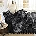 Litanika Tie-Dyed Black Fluffy Comforter Queen Size, Luxury Plush Faux Fur Bedding, Ultra Soft Velvet Fuzzy Bed Set 3 Pieces(1 Shaggy Comforter, 2 Pillowcases)