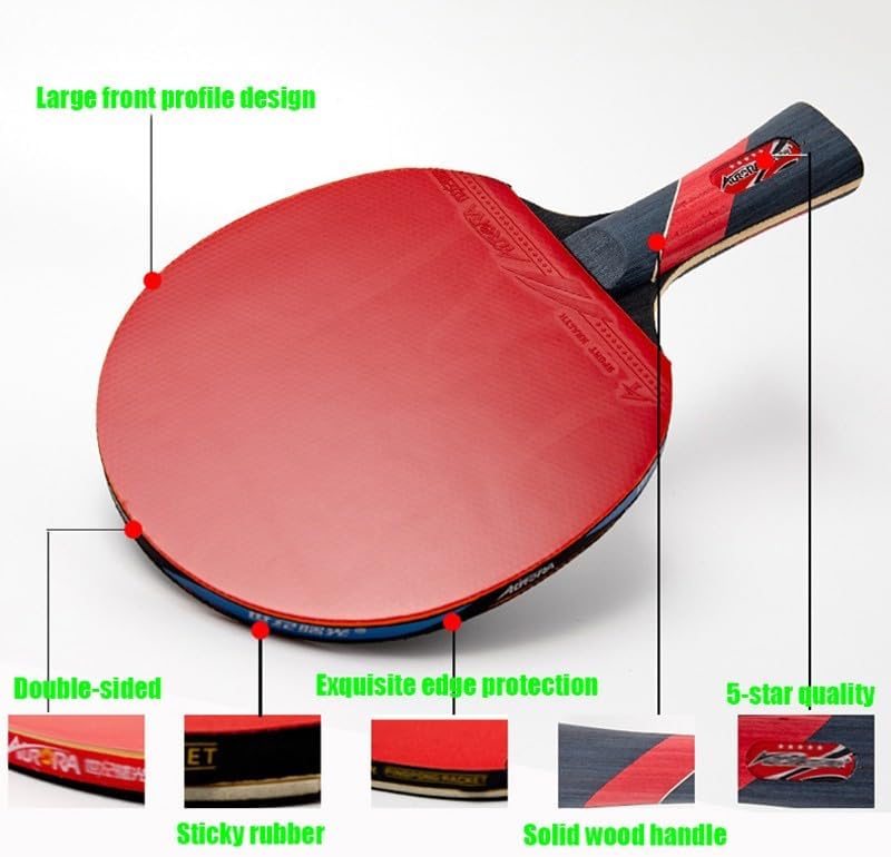 Chinese Ping Pong Paddle with Carrying Case, 5-Star Table Tennis Racket, Professional Table Tennis Paddle, Fast Speed and More Spin(Color:Short Handle)