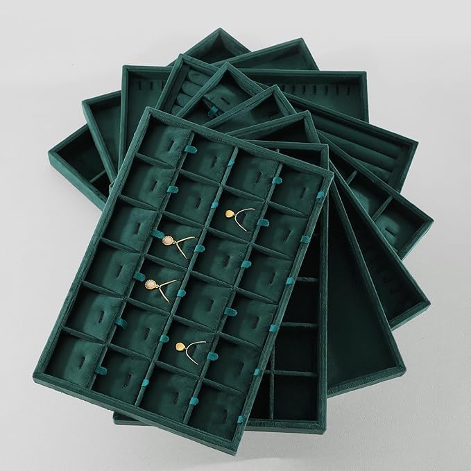 Image of Premium Green Velvet 24 Grid Jewelry Tray,Bracelet Watch Jewelry Display Tray,Showcase Jewelry Organizer