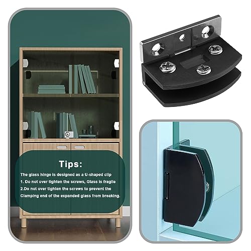 ECSiNG 4 Glass Hinges Zinc Alloy for Glass Doors & Cabinets Black, Matte Black - Image 2