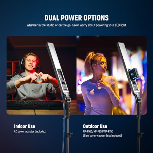 Image of NEEWER Upgraded LED Video Light Stick & 2.4G Remote Kit, 2 Pack Handheld Dimmable 3200K~5600K CRI97+ Video Lighting with Stands /Filters /Bag for YouTube Video Recording Photography Gaming, BH20B Silver