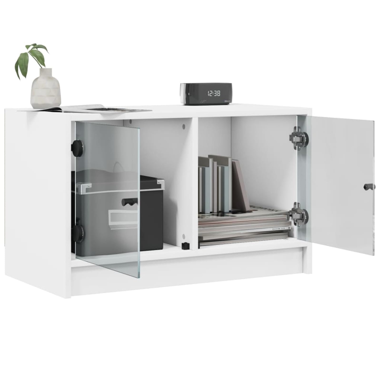 Szafka pod telewizor z białymi szklanymi drzwiami 68x37x42 cm, szafka pod telewizor, stolik kawowy do salonu szafka pod telewizor, stolik kawowy LED kolory