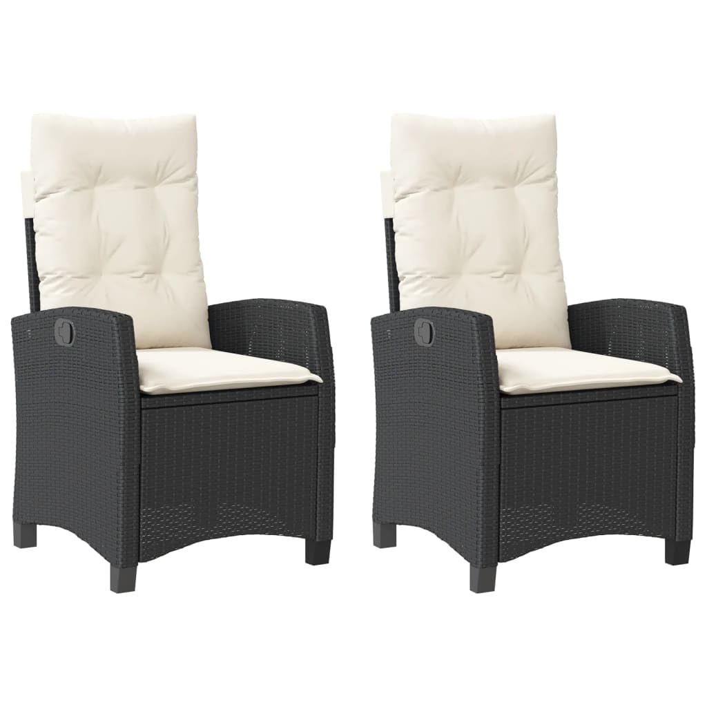 Poltrone reclinabili da giardino cuscini 2 pz rattan sintetico nero sedie da esterno resistente alle intemperie, poltrone per terrazze nero e crema senza poggiapiedi