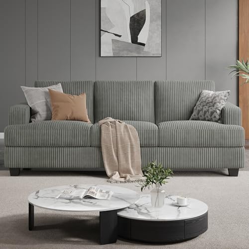 COPIAE 89 Inch Sofa with Extra Deep Seats Oversize, 3 Seater Sofa for Living Room, Modern Couch and Sofa, Comfy Armrests and Seats and Backrests, Easy Installation,Wide Corduroy Fabric Gray