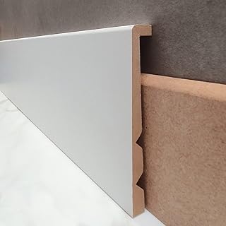 MadeInNature Sockelleiste aus Holz, weiß, verstellbar, aus MDF, vorlackiert, Sockelleiste, Höhe verstellbar & Länge wählbar, hergestellt in Frankreich, Höhe 13 cm (8 ml)