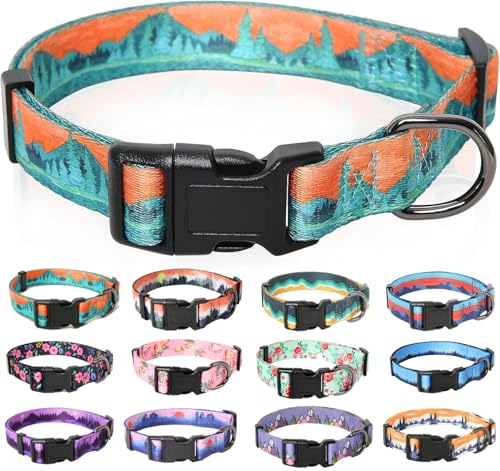 Image of HEELE Dog Collar, Adjustable Soft Dog Collar for Small Medium Large Dogs,Floral Patterned Puppy Collars with Quick Release Buckle L Length 15.94''-25.59'