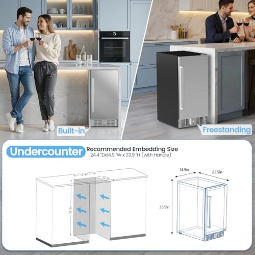 Image of COWSAR 15 Inch Outdoor Beverage Refrigerator, Under Counter Beverage Fridge with Stainless Steel Door, Built-in or Freestanding Beverage Cooler 127 Cans for Home /Kitchen /Patio /Bar