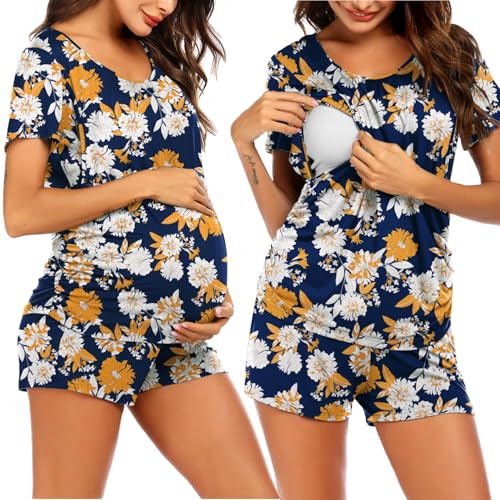 Image of Ekouaer Womens Maternity Pajamas Nursing Pjs for Breastfeeding Soft Postpartum Lounge Sets Sleepwear Layer Pregnancy Clothes