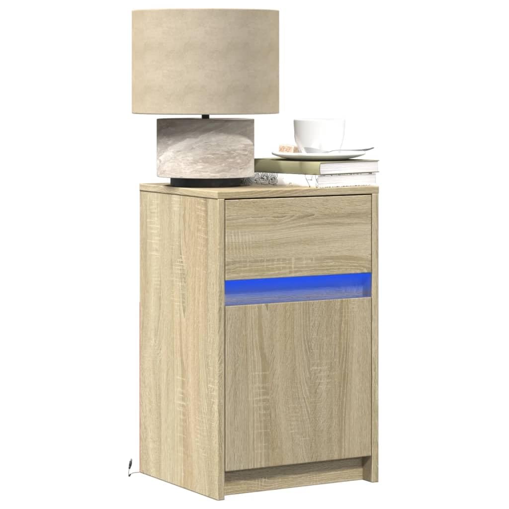 Sonoma Oak Bedside Cabinets with RGB LED Lights, 2-Piece Set, Engineered Wood Nightstands with Drawer Storage, Modern Bedroom Side Tables, 38x34x61cm