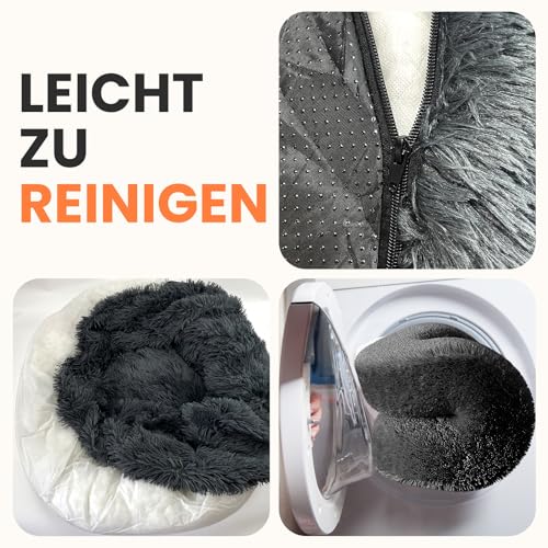 XKISS hundebett flauschig [mit waschbarem Bezug] original-[M，80cm，Dunkelgrau] Hundebett Fluffy,Flauschiges Hundebett für große,mittelgroße & kleine Hunden, hundebett waschbar,hundekörbchen.……