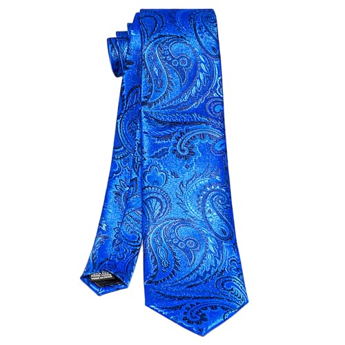 Image of 5PCS Mens Silk Tie, Pocket Square, Cufflinks, Drilled Tie Ring and Lapel Pin Set for Wedding Groom Party