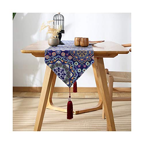 Chemin de table de mariage en coton bleu mandala 33x220 cm