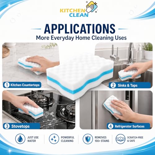 Image of Kitchen Clean Magic Eraser Sponge Pack of 12 | Stain Remover for Walls, Switch Boards, Taps, Glass, Shoes & Sneakers