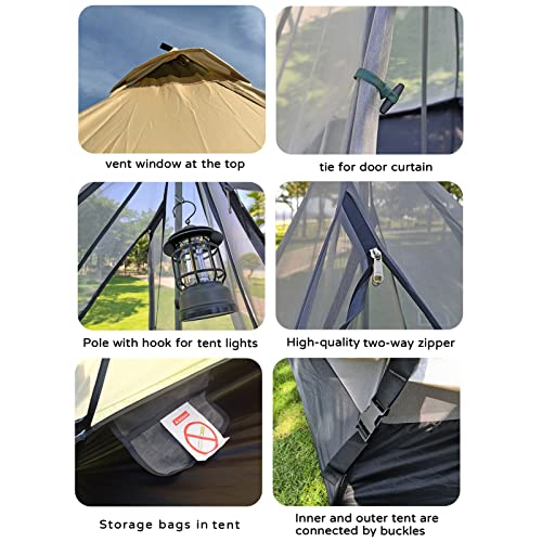 Grote Ruimte Piramide Tipi Tent Ultralichte Familie Camping Tent Winddicht Outdoor Tipi Tent voor Volwassenen 4 Persoon Dubbellaagse Tenten - Afbeelding 7