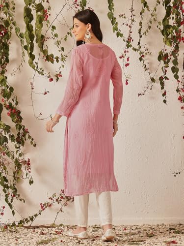 Image of Ada Hand Embroidered Lucknowi Chikankari Kota Kurta for Women A411211