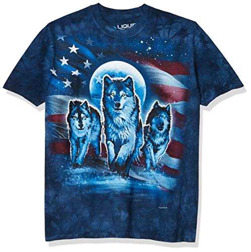 Liquid Blue Men's Patriotic Wolf Pack T-Shirt, Tie Dye, Medium
