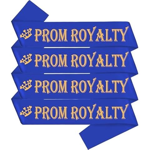 SKJIAYEE 4 Pcs Prom Royalty Sashes, Royal Blue Satin with Gold Glitter Letter Sash Decorations for High School or College Homecoming Party, School Prom King Queen Graduation Party Cover