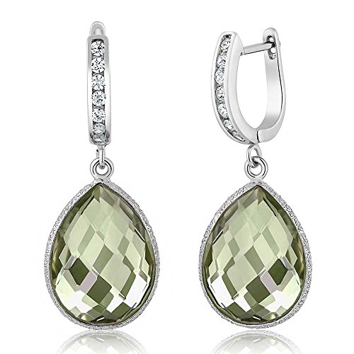Gem Stone King Gorgeous Green Prasiolite 925 Sterling Silver Dangle Earrings (14.00 cttw, 16X12MM Pear Shape)