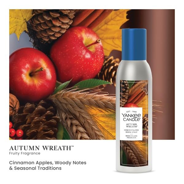 Image of Yankee Candle Concentrated Room Spray, Autumn Wreath Cinnamon Apple, Air Freshener Odor Eliminator For Instant Home Invigoration, 1.5 Ounce (Pack of 3)
