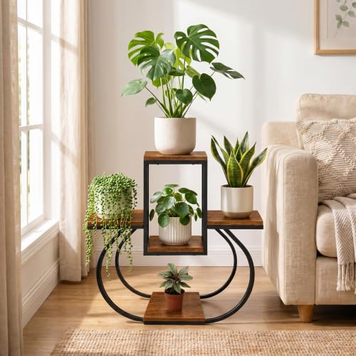 Image of Heavy Duty Metal Plant Stand for Balcony Indoor Outdoor, Iron Multi Tier Flower Large Pot Stand, Long Planter Rack Black, Rust Proof Plant Holder for Living Room Garden Decor, Space Saving Matt Black