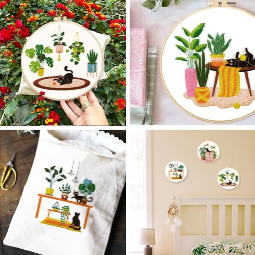 Image of BEUNITONE Kitten Embroidery Kit for Beginenrs Hand Sewing Embroidery Kits with Cat Pattern DIY Embroidery Kit with Kitten Colourful Threads Needles Instructions