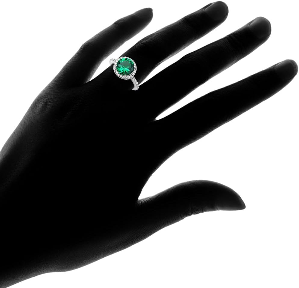 Ice Gems Sterling Silver Simulated Emerald and Cubic Zirconia Round Halo Ring - Image 3