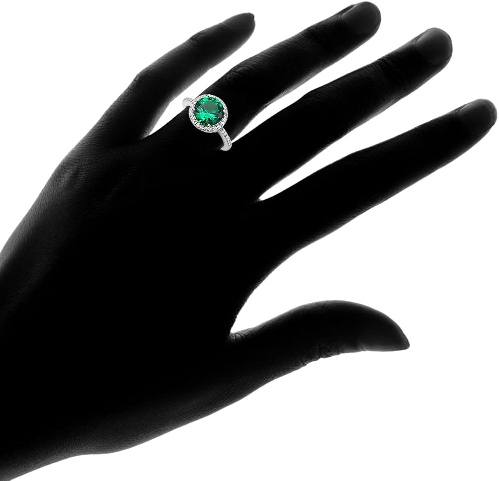 Miniatura 3 de Ice Gems Anillo redondo de plata de ley con esmeralda de imitación y circonita cúbica