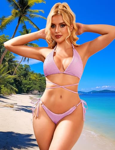 Image of Women Bikini Set Metal Ring Two Piece Swimsuit | Various Wear Way,High Elasticity Breathable Fabric,Cross Strap Design Bathing Suit Swimwear