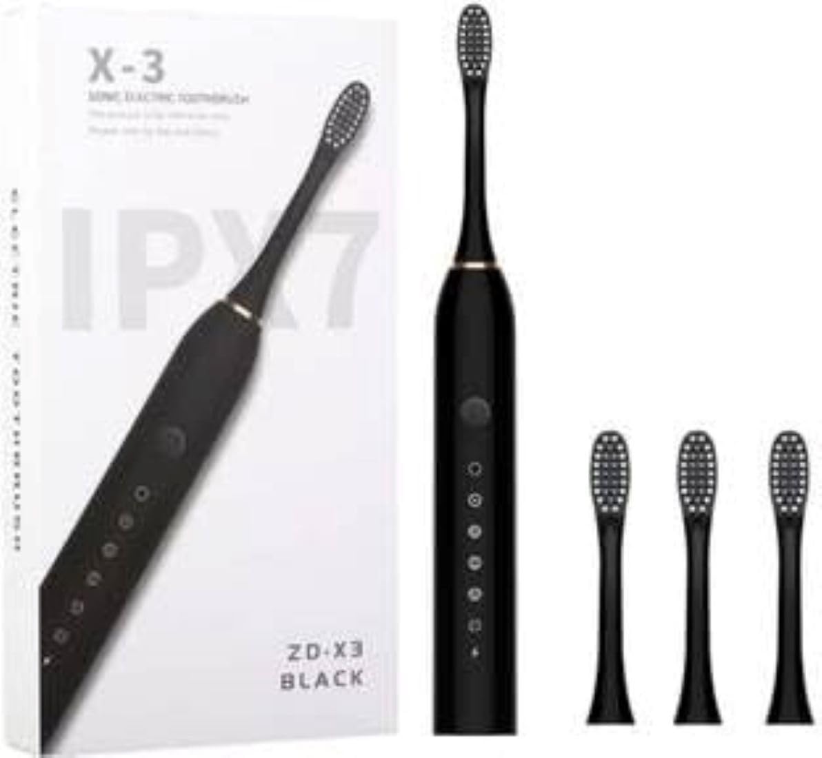 Cosmic Lite Sonic Electric Toothbrush for Adults with 6 Modes, 3 Brush Heads, 1 Interdental Head and Rechargeable with 3.5 Hours Charge Lasting up to 25 Days, Power Toothbrush, Black - Pack of 1