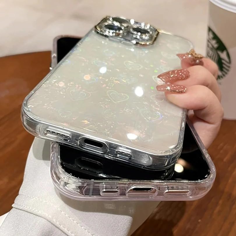 Image of PEEPERLY Back Cover Case for iPhone 13 Pro Max Soft TPU, Shockproof Protective Laser Love Heart Glow Edition Case for Girls & Women