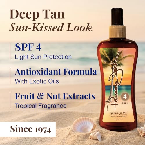 Image of Panama Jack Sunscreen Tanning Oil - SPF 4, PABA, Paraben, Gluten & Cruelty Free, Antioxidant Formula with Exotic Oils and Fruit & Nut Extracts, 8 FL OZ (Pack of 2)
