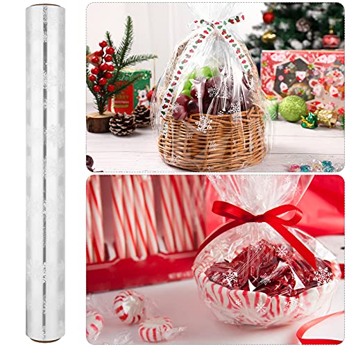 Alipis Papel de celofane com floco de neve, papel celofane de Natal, rolo de celofane para cestas de