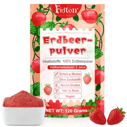Erdbeerpulver 120g - 100% Natürliche Erdbeeren Gefriergetrocknet, Ohne Zusatzstoffe Einfaches Mischen Nahrhaftes, Gefriergetrocknete Erdbeeren für Eiscreme, Kuchen, Smoothie, Getränke, Flavour Pulver