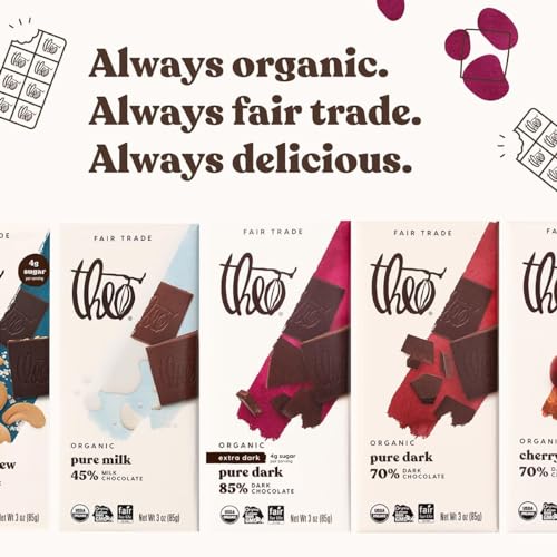 Image of Theo Chocolate Pure Organic Dark Chocolate Bar 85% Cacao, 12 Pack | Vegan, Fair Trade