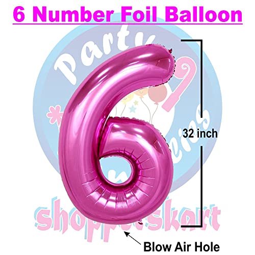 Image of Pink 32 Inches 6 Numbers Shape Large Big Foil Helium Balloons For Party Decorations In Happy Birthday Anniversary Office Items Materials Set Pack, Pack Of 1