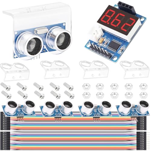 DAOKAI 5 Stück Ultraschallsensor HC-SR04 Abstandsmessmodul-Kit mit 1 Stück Entfernungsanzeigemodul mit Halterung, Verbindungskabel und Schraubenmutter für das Erlernen elektronischer Schaltungen