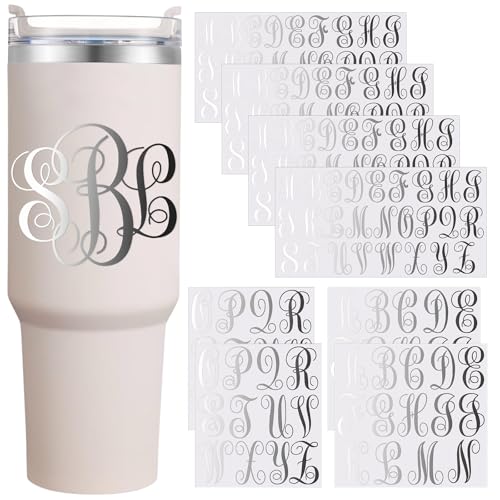 Image of Fullhawl 8 Sheets UV Dtf Cup Wrap Waterproof Split Initial Letters Stickers Custom Vinyl Lettering Alphabet Stickers Personalized Vinyl Name Decals for Tumbler Notebooks Cup Laptop DIY Crafts(Silver)