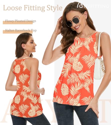 Image of Women Halter Tank Top with Built in Bra Flowy Sleevless Padded Camisole Loose Fit Summer Shirt Top S-3XL