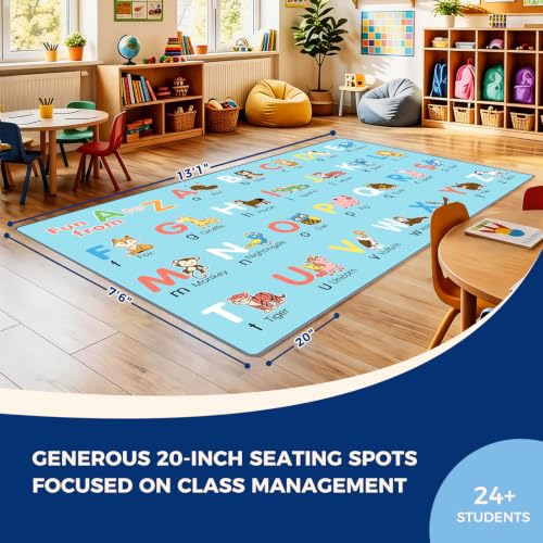 Booooom Jackson Classroom Rug - 7'6''x13'12'' Cozy Animal Alphabet Learning Square Preschool Classroom Carpet, Non-Slip & Stain Resistant, 20X Easy Clean, Thick Nylon Kids Playroom Floor Mat - Image 3
