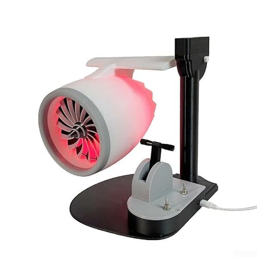 EfforPrac Ventilateur de bureau USB Turbofan avec humidificateur imprimé en 3D style moteur jet avec feu arrière rouge effet flamme atomiseur 50 ml réservoir d'eau compact 20 x 20 x 23 cm bleu rouge