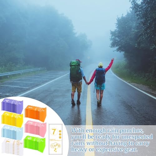 49/98 Pcs Disposable Rain Ponchos for Adults with Padded Drawstring Hoods and Pockets, Suitable for Emergency4