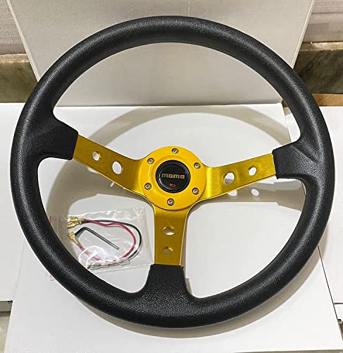 Image of AUTO MT - MOMO 14INCH DEEP Style Universal Steering Wheel for Sports Car Look Rally Race Off Road with BOSS KIT HUB Free (Yellow MOMO 14 inch Steering Wheel with BOSS KIT HUB)