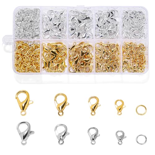 Scaups 660Pcs Lobster Claw Clasps and Open Jump Rings Set 4 Sizes of Gold and Silver Jewelry Clasps Lobster Clasps for Jewelry Making Keychains and Bracelet